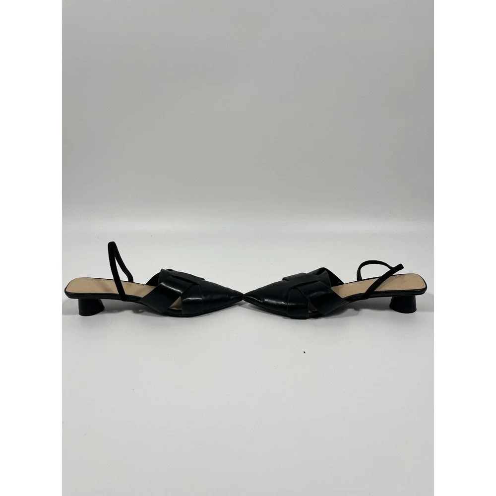 Womens Faux Leather Kitten Heels 7.5 Black Pointed Toe Chic Minimalist Old Money